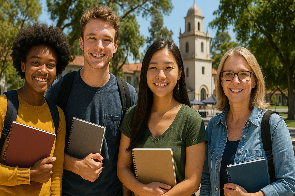 Students in the quad - diverse and different ages