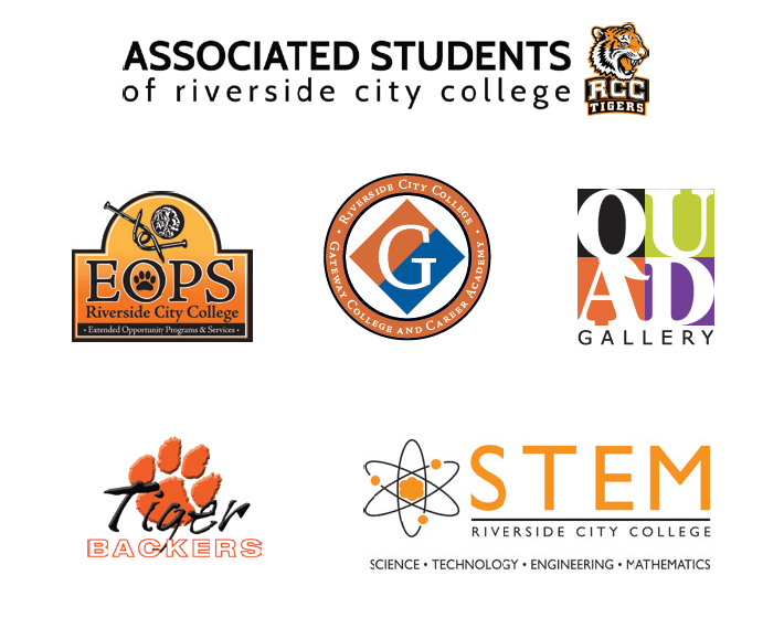 Extended logos Logos of different groups including EOPS, Gateway to College, STEM, Tiger Backers, and the QUAD art gallery