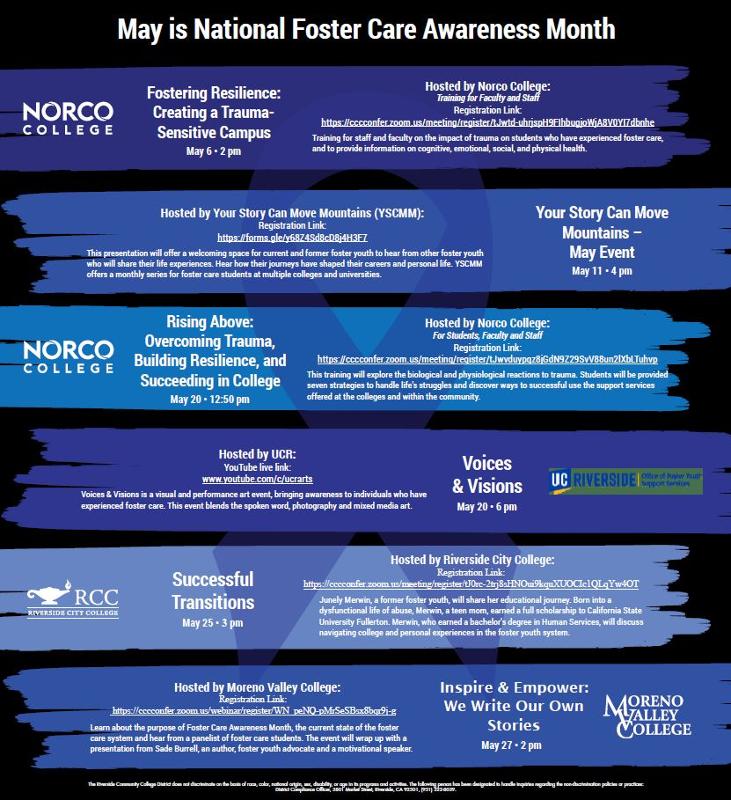 Flyer with events for foster care month