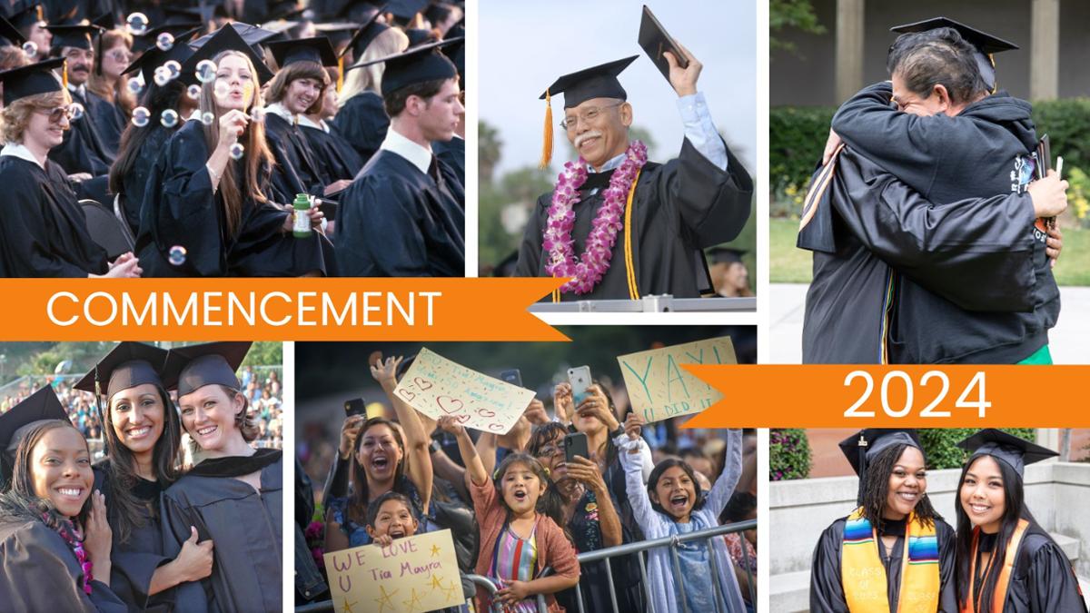 Students in caps and gowns celebrating in a collage of photos