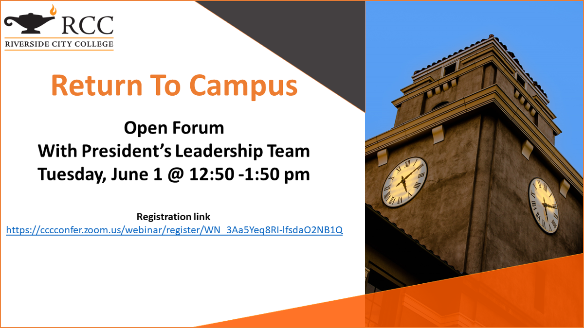 flyer for the RCC return to campus forum 