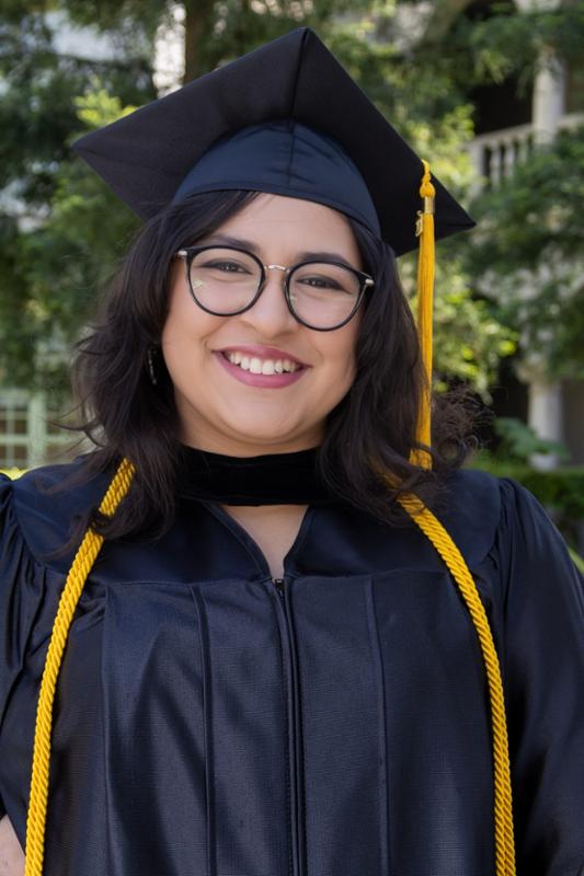 Stephanie Medina in graduation regalia